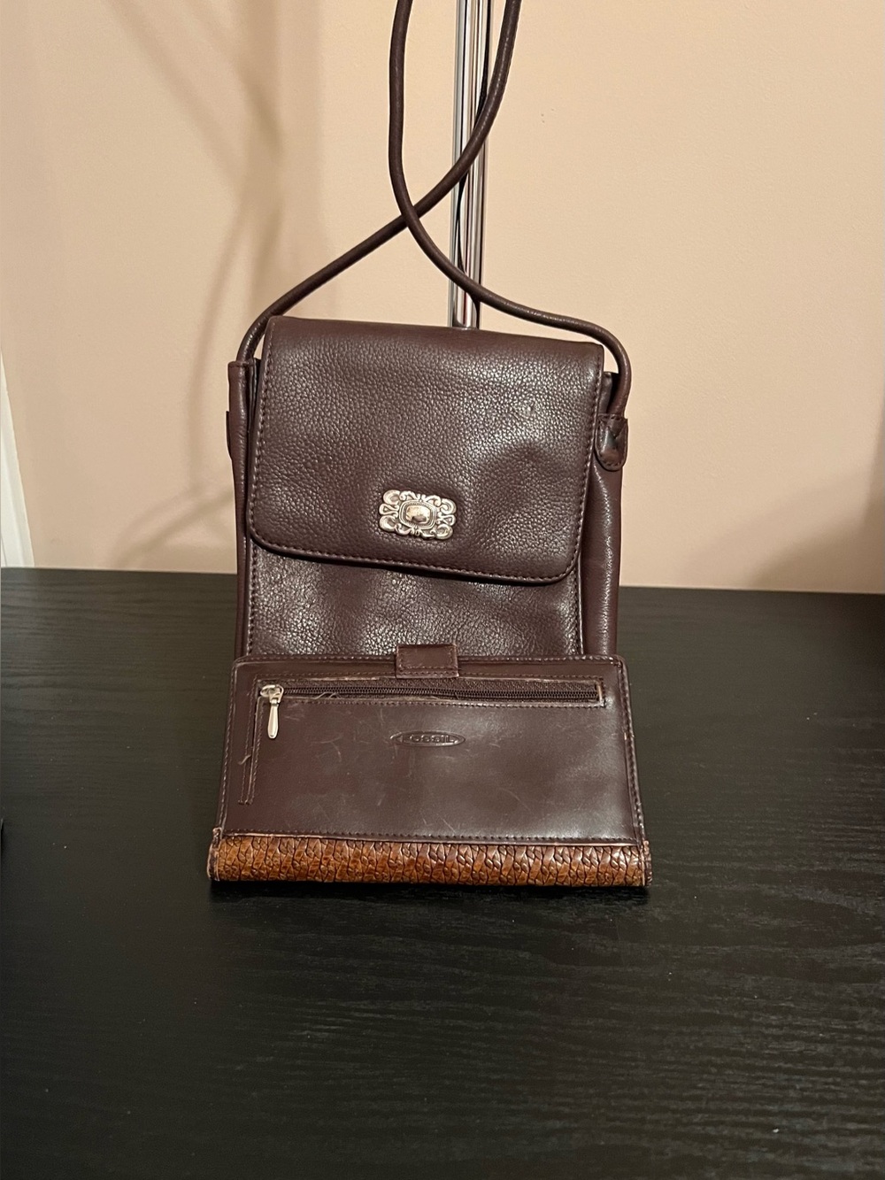 Fossil Leather Crossbody Bag and Wallet